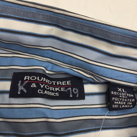 Mens Roundtree & Yorke Classics Blue Gray Striped Button Down Shirt Size XL - Picture 7 of 9